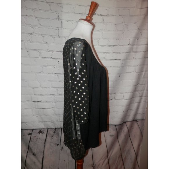 Boxy Top Sheer Small Black Silver Dots Scoop Neck - Picture 3 of 5
